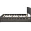 Lit plateforme tapissier très grand en lin gris et lit simple TG avec tête de lit à motif brique, lit stable, structure en bois