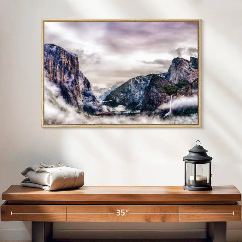 Canyons du parc national Yosemite, 25 po x 17 po, Cadre flottant en bois naturel
