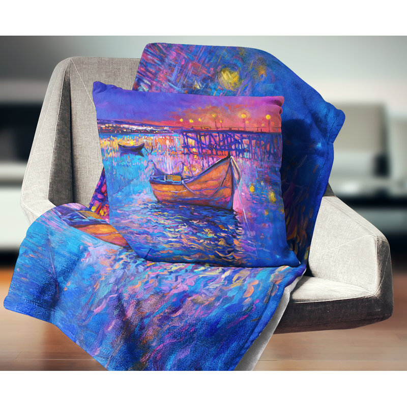 Bateaux et la ville - Oreiller imprimé Sea & Shore, 16 po x 1 po, Coussin décoratif