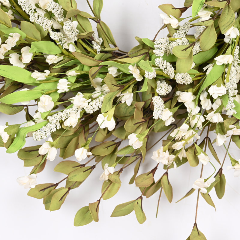 Couronne de fleurs artificielle 26 po pour la porte d'entrée, Vert/blanc