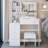 37" Middle Size Left Bedside Cabinet Vanity Table + Cushioned Stool, Large Sliding, Touch Control, Tri-Color Switching, Brightness Adjust Led Mirror, High Capacity Storage, Suitable For Middle Space-2055517192