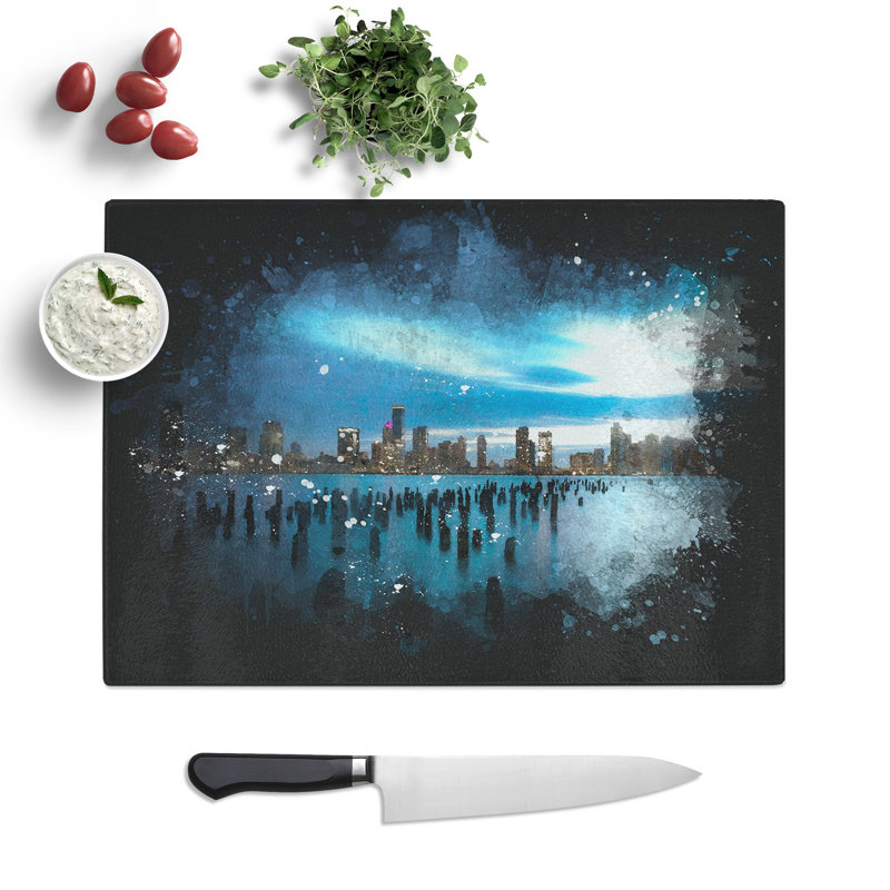 Tempered Glass New Jersey Skyline Chopping Board, 20 cm x 28.5 cm