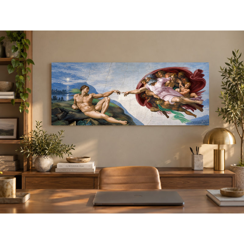 Nude Figures Blue Fresco Panoramic Canvas Wall Art, Ready to Hang, 12" H x 30" W