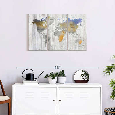 «Bianco Wood World Map», reproduction sur toile