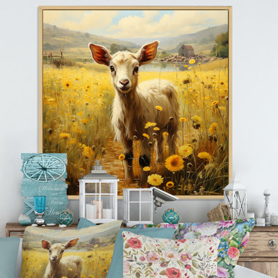 Cute Goat Portrait In Meadow II - Goat Framed Prints