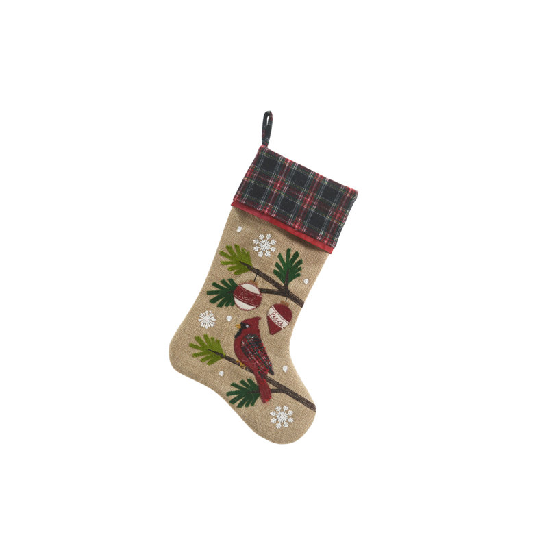 Chaussette de noël en jute noel de paix cardinal