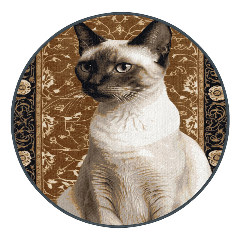 Washable Oriental Shorthair Cats Area Rug, Round 4'