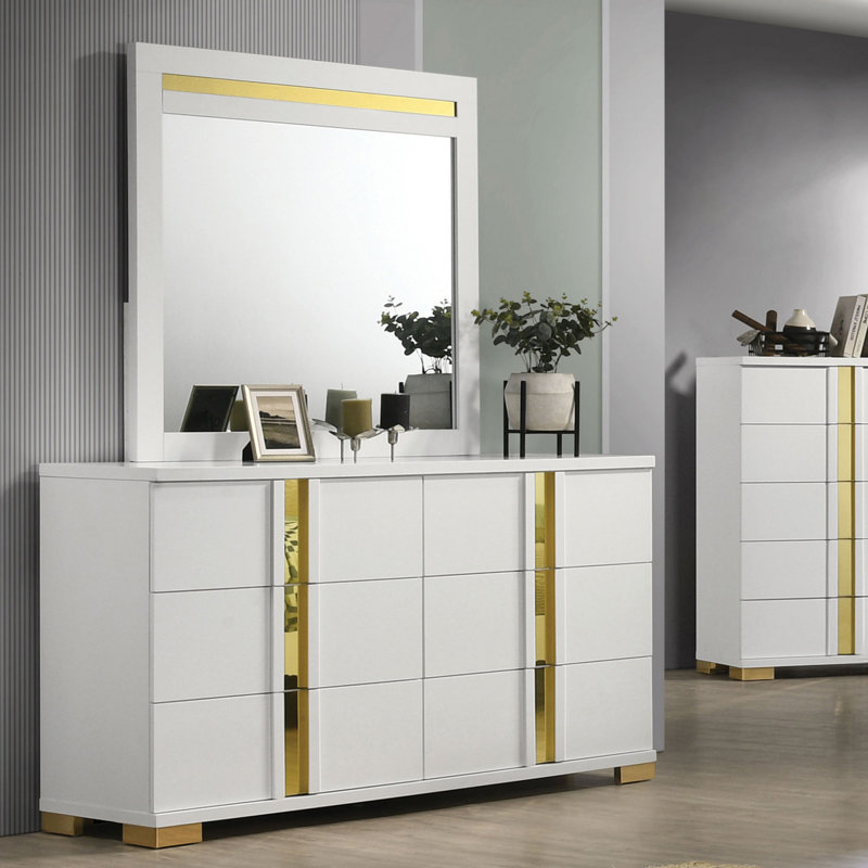 Commode contemporaine Lillestrom, blanc / or