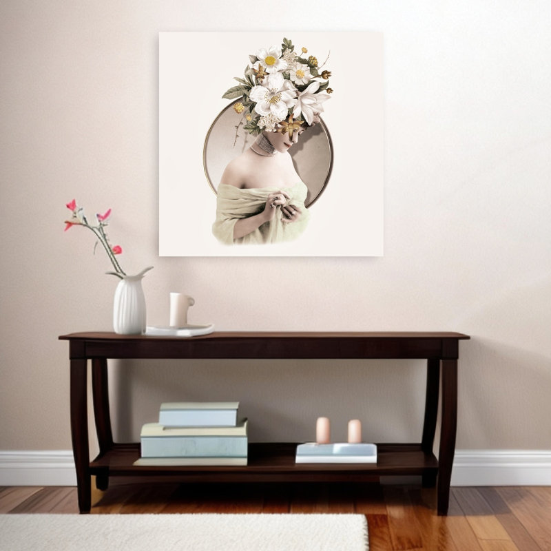 «Elegant Woman», impression florale classique délicate, portrait floral élégant, 36" H x 36" W