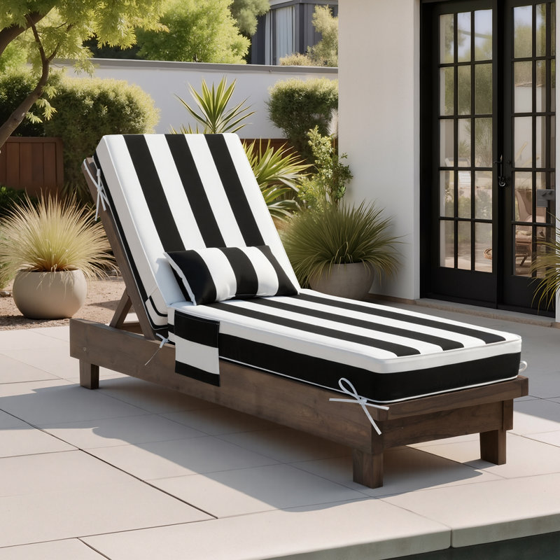 Coussin de chaise longue d'extérieur avec coussin et poche de l 26,5 po x P 80 po x H 6 po, 1, Rayures blanc / noir