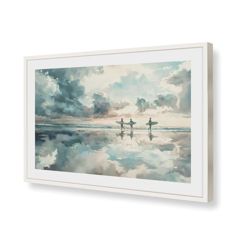 Surfers in Sky Reflection Framed Print, Opaque White, 12" H x 15" W