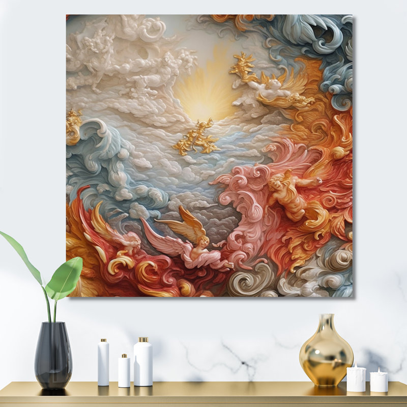 Décoration murale crème en forme de nébuleuse de l'astrologie V - formes abstraites, 16" H x 16" W, Toile tendue