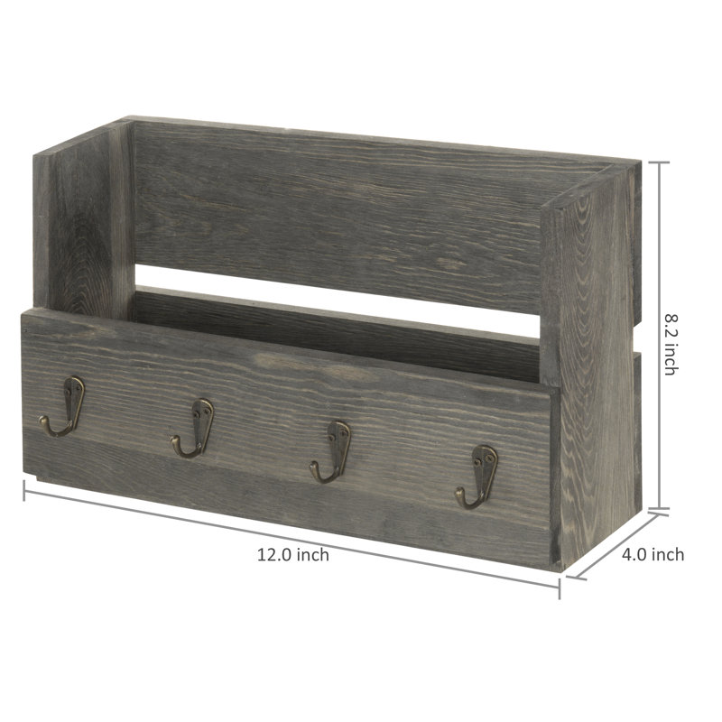 Willshire Wall Mail Organiser with Key Hooks and Mail Storage