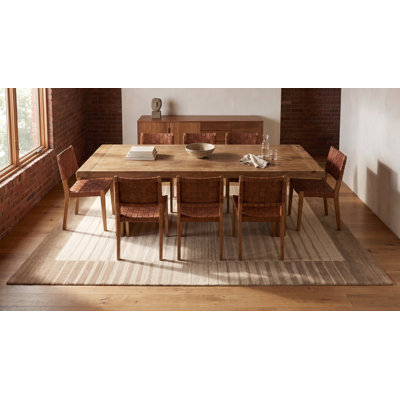 Tapis ivoire moderne en laine noué à la main à motif géométrique rayé Horizon