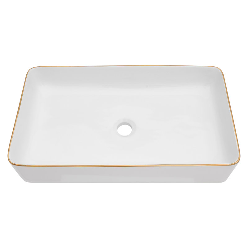 Skyline 24''x14'' Ceramic Rectangular Bathroom Sink MP2414HB, Gold/White
