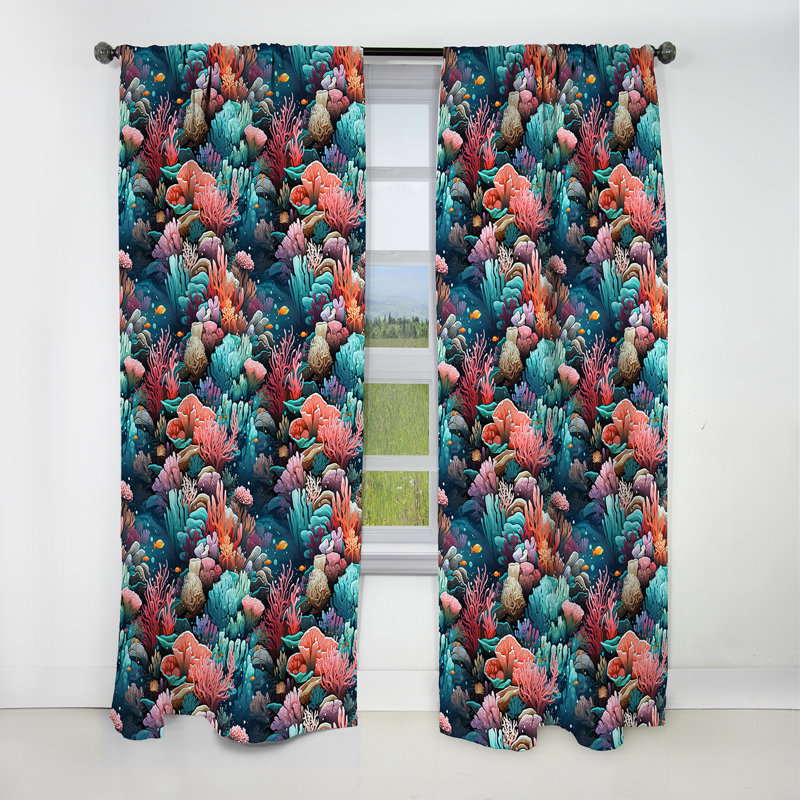 Motif tropical de corail - rideau floral - 1 rideau occultant, L 52 po x L 63 po
