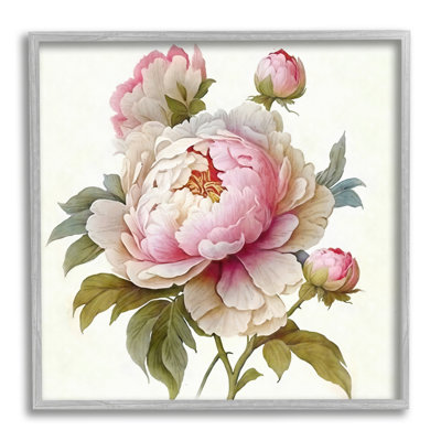 Fleur de pivoines roses détaillées encadrées sur bois par Ziwei Li, impression