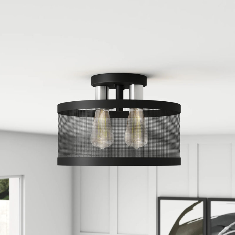Plafonnier semi-encastré 13 po à 2 lumières Emilia, Noir