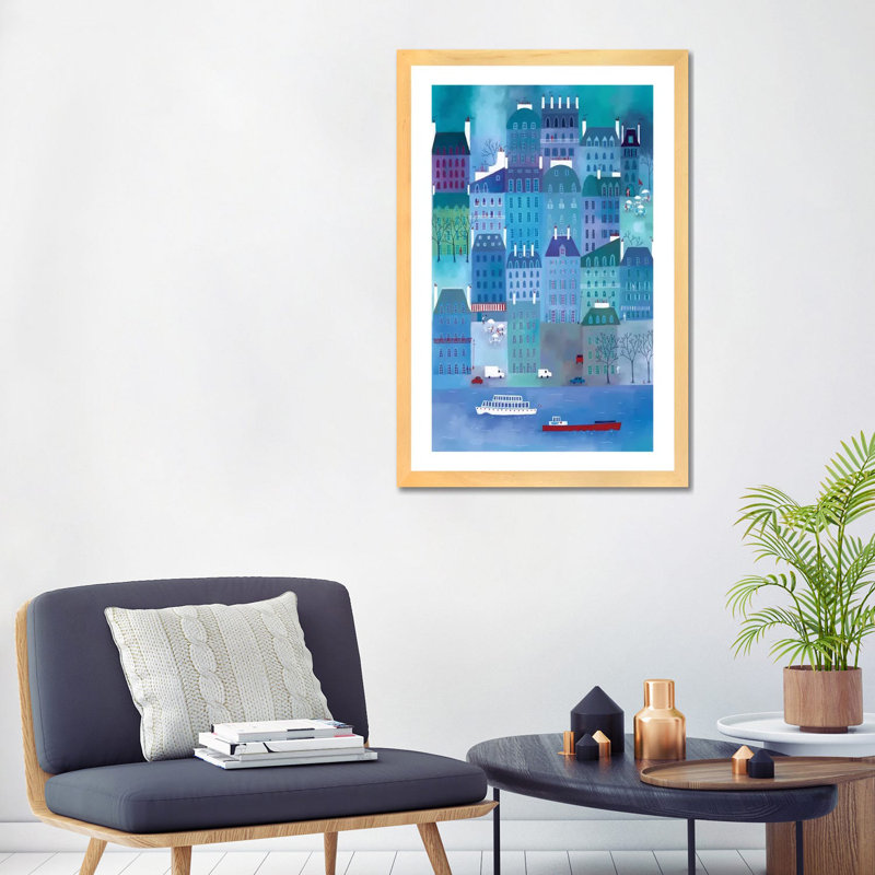 Paris blues par Nic squirrell-impression, Toile avec cadre en bois beige, H 32 po x l 24 po x P 1 po, Blanc