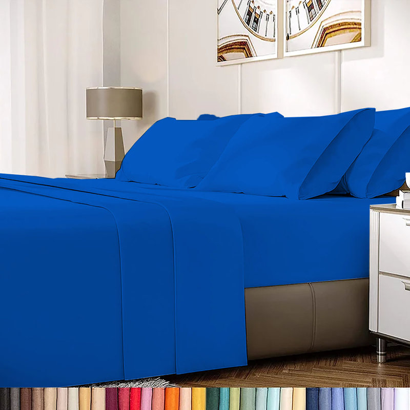 Ensemble de draps en rayonne de bambou 6 pièces , Ensemble de draps pour lit simple + un drap-housse, Bleu Oregon