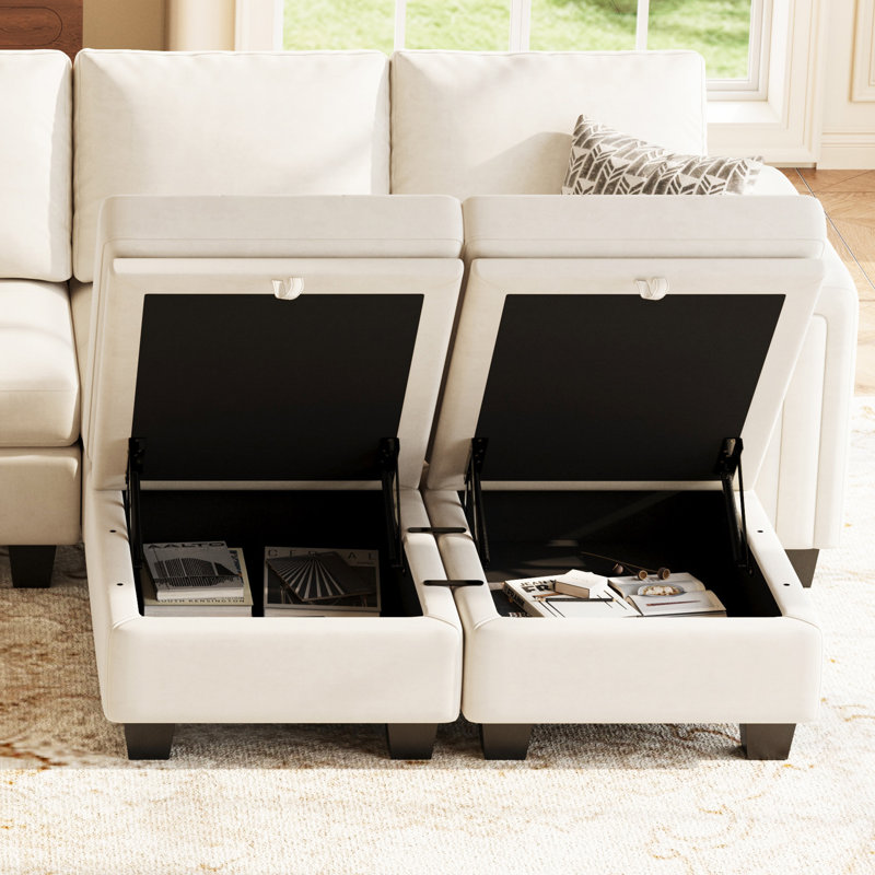Shavera Upholstered Multifunctional Removeable Storage Ottoman, Beige