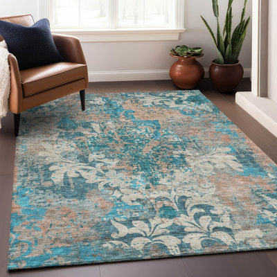 Premium Machine Washable Prisco Teal Rug