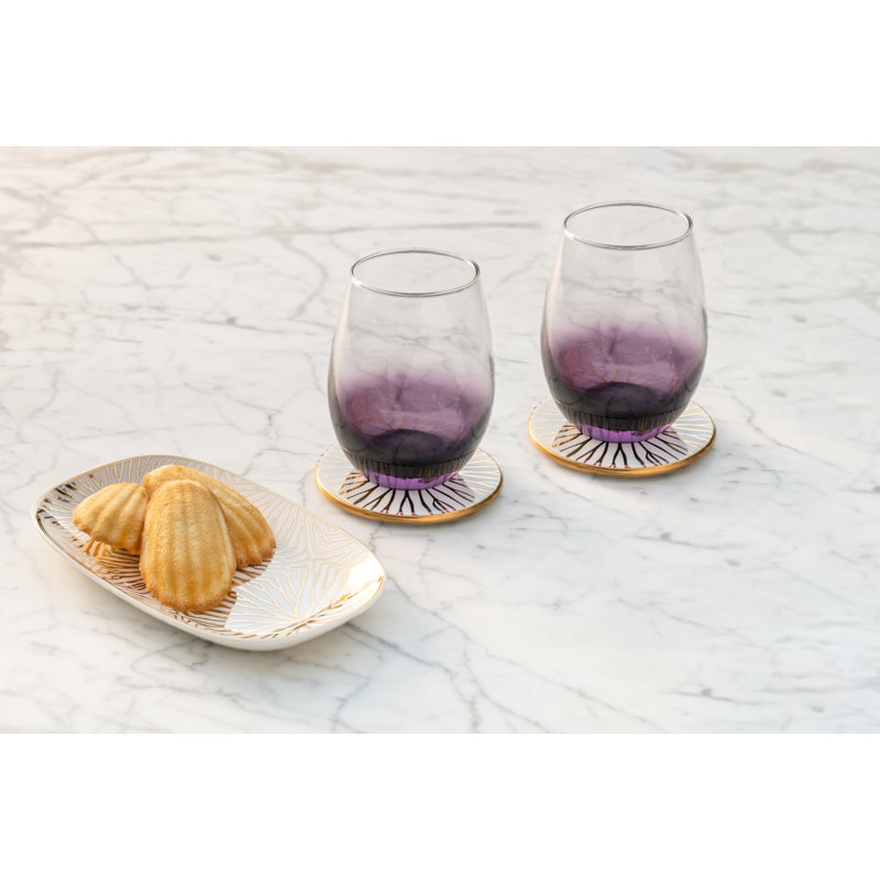 Talianna 12oz. Handmade Stemless Wine Glass Set, Plum