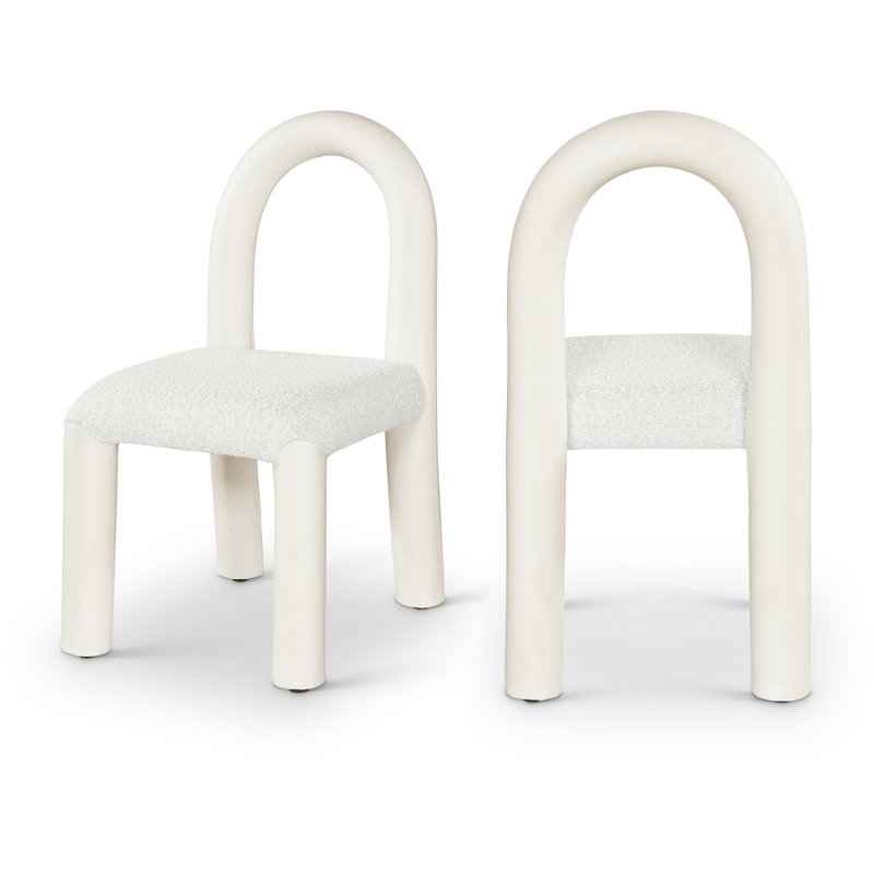 Chaise Amari, Crème, crème, Cuir végétalien et tissu bouclé