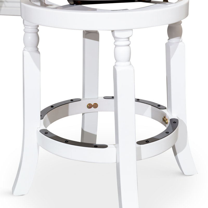30" Bar Stool, Leather Seat, Black Seat/White Frame