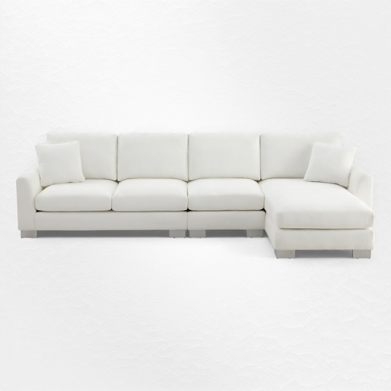 3 - Piece Upholstered L-Shaped Sectional Couch, White Chenille