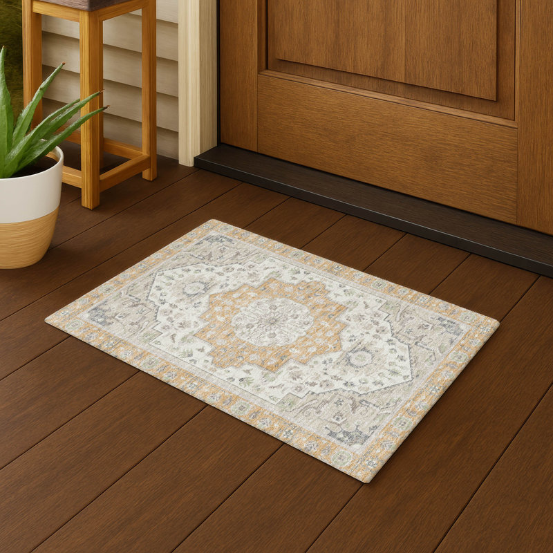 Tapis lavable à la machine intérieur / extérieur ACN2674 Global Chantille, Pêche, 1 pi 8 po x 2 pi 6 po