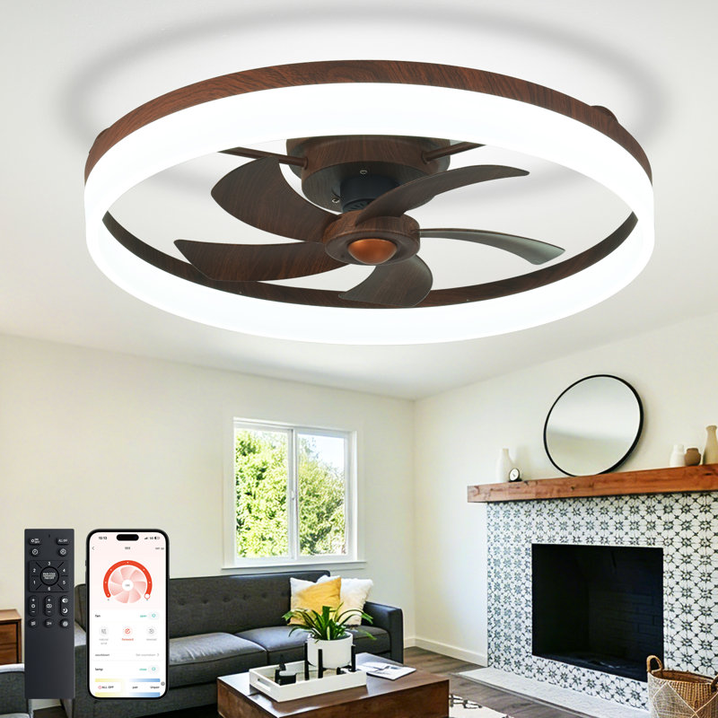 Ventilateur de plafond encastré 24 po avec lumière, profil bas, application et télécommande, moteur CC silencieux à 6 vitesses, DEL à intensité variable pour la chambre à coucher
