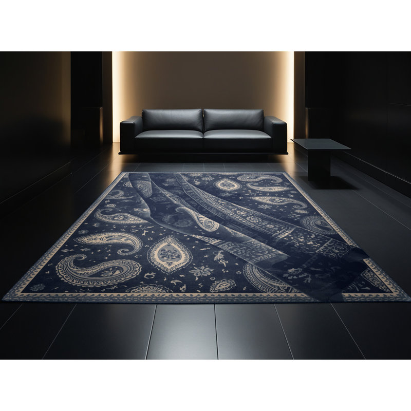 Tapis motif cachemire gris lavable à la machine Brooksville, 7 x 9