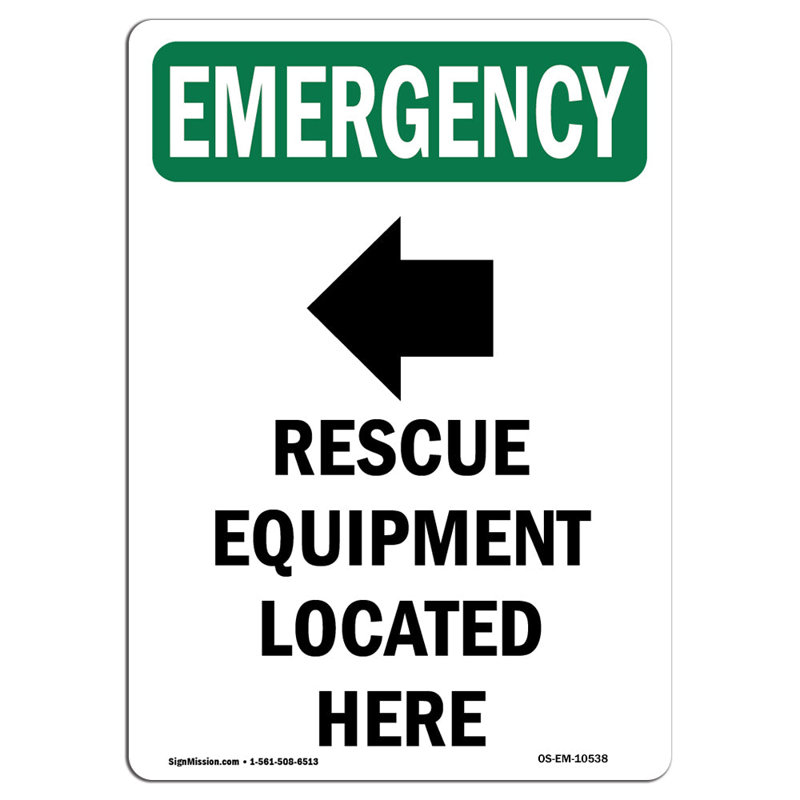 Équipement de sauvetage situé ici avec symbole en aluminium 12 x 18, H 18 po x l 12 po x P 0,1 po