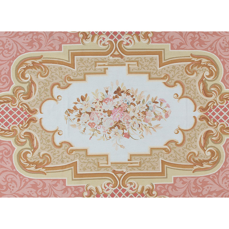 Tapis rose et ivoire noué à la main de haute qualité