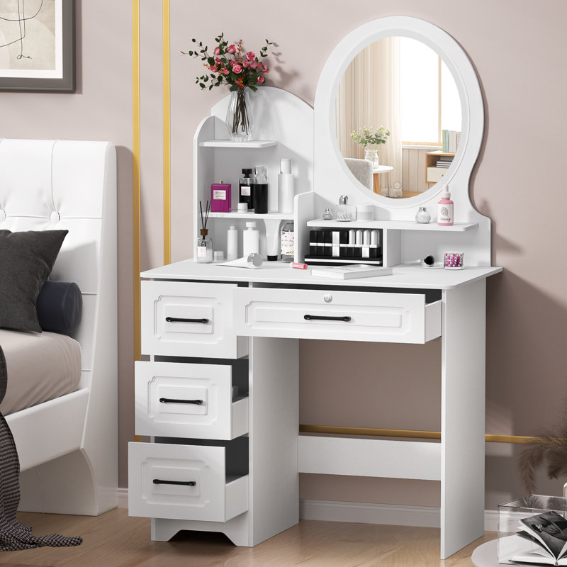 Vanity Dressing Makeup Table With 4 Drawers,vanity Desk With Touch Screen Mirror And Lights