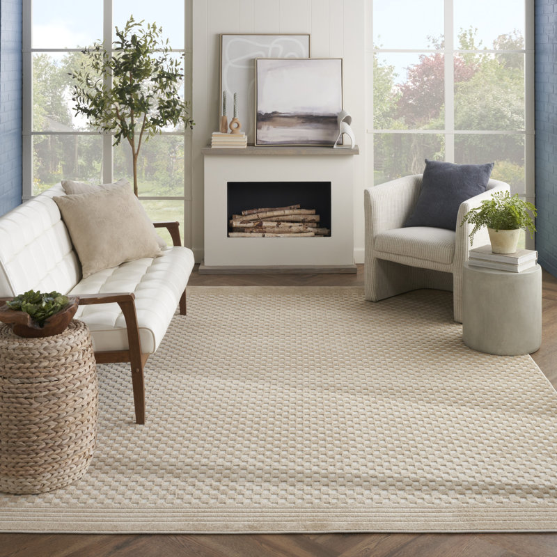 Tapis taupe Ebern Designs, Rectangle 7 pi 10 po x 9 pi 10 po