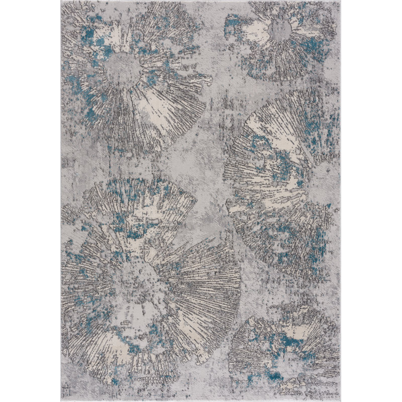 Rug Branch Zephira 4' x 6' (3'9" x 5'6") Blue/Grey Abstract Indoor Area Rug, Contemporary, Medium Pile, Stain-Resistant Carpet - Living Room, Bedroom, Dining Room, and Kitchen