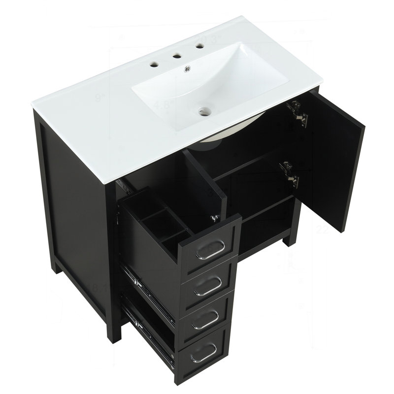 Meuble-lavabo 36 po avec comptoir d'évier, Noir