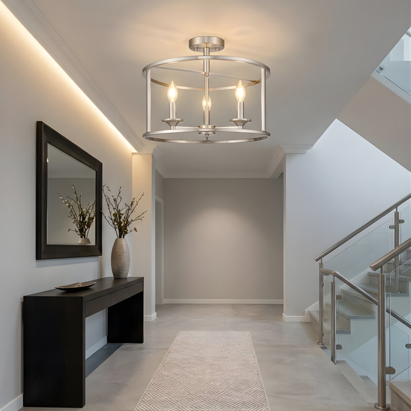 Plafonnier semi-encastré 3 lumières 18 po Demaryius, Nickel