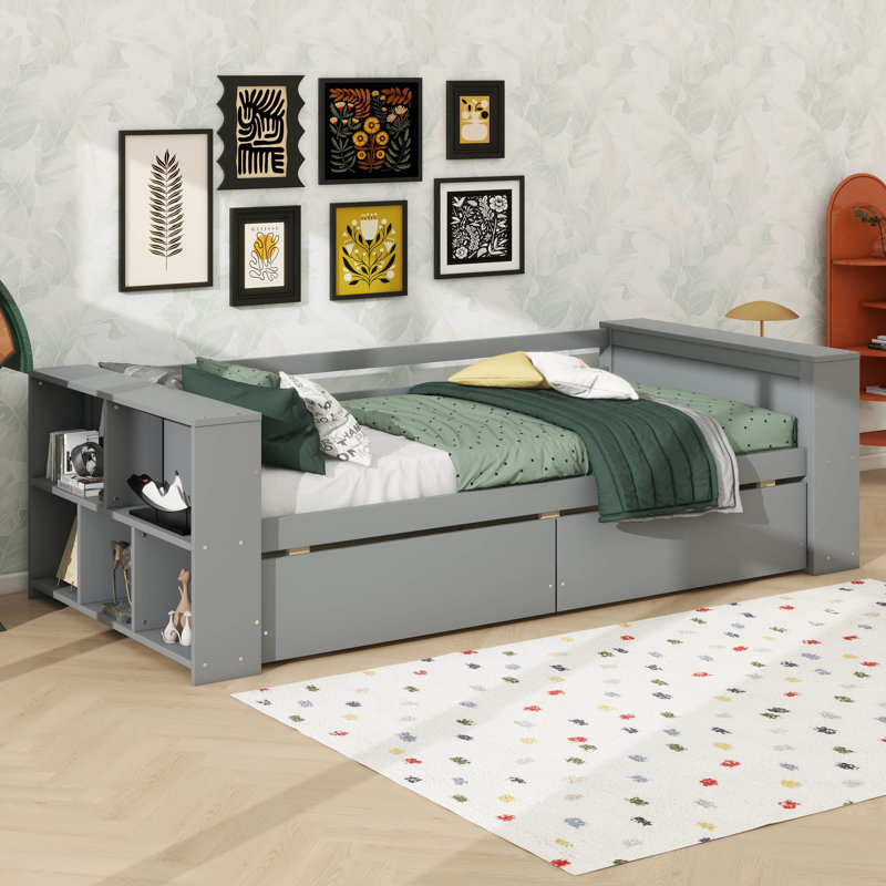 Lit simple avec tablettes pour lit de jour, Gris