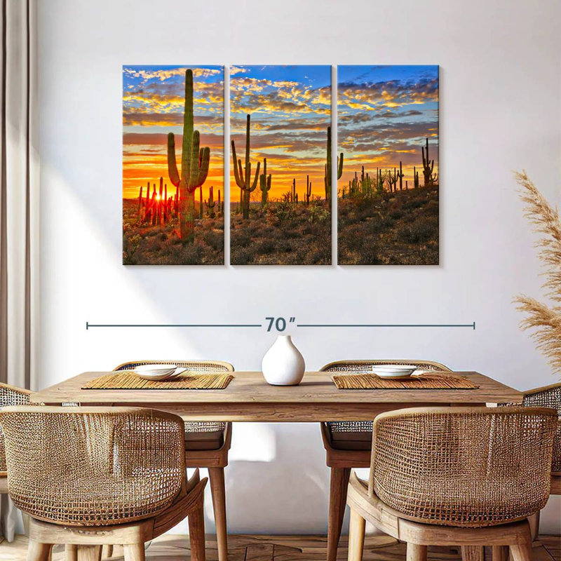 " Sunset Cactus " 3 - Pieces, 36" H x 57" W x 1.25" D