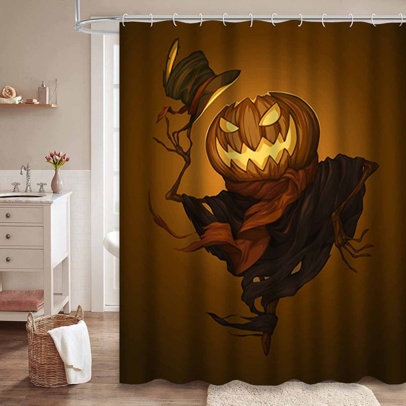 Rideau de douche citrouille d'Halloween avec 12 crochets, L 72 po x l 84 po