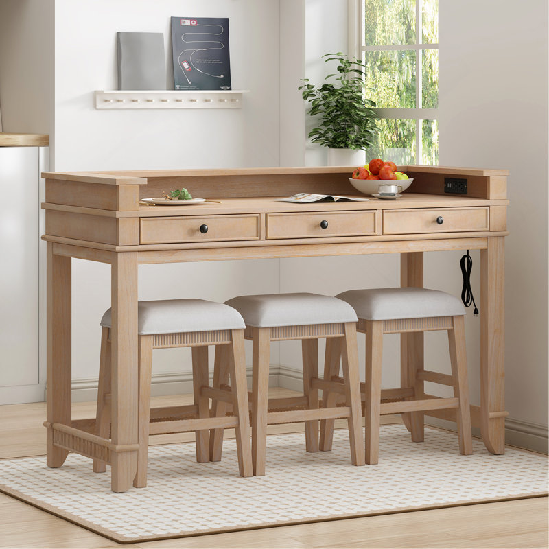 Ensemble de table de salle à manger 4 pièces pour 3 personnes, ensemble de table et chaises de cuisine rétro avec 3 tiroirs de rangement, idéal pour les petits espaces
