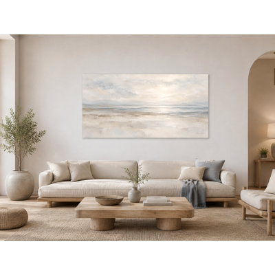 Pale Blue Morning Water Panoramic Wrapped Canvas Wall Art
