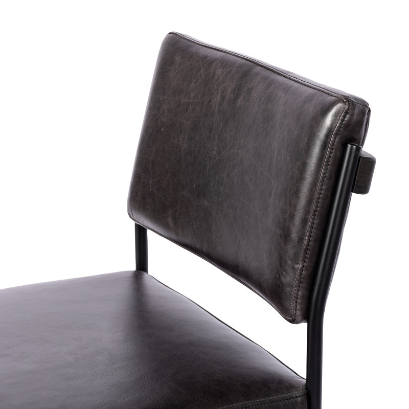 Benton Upholstered Stool with Metal Frame, Sonoma Black/Genuine Leather, Counter Stool (26.42" Seat Height)