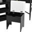 Meuble-lavabo de coin avec station de charge, plateau de table en verre, armoire amovible et rangement pour tabouret de maquillage noir, coussin de table