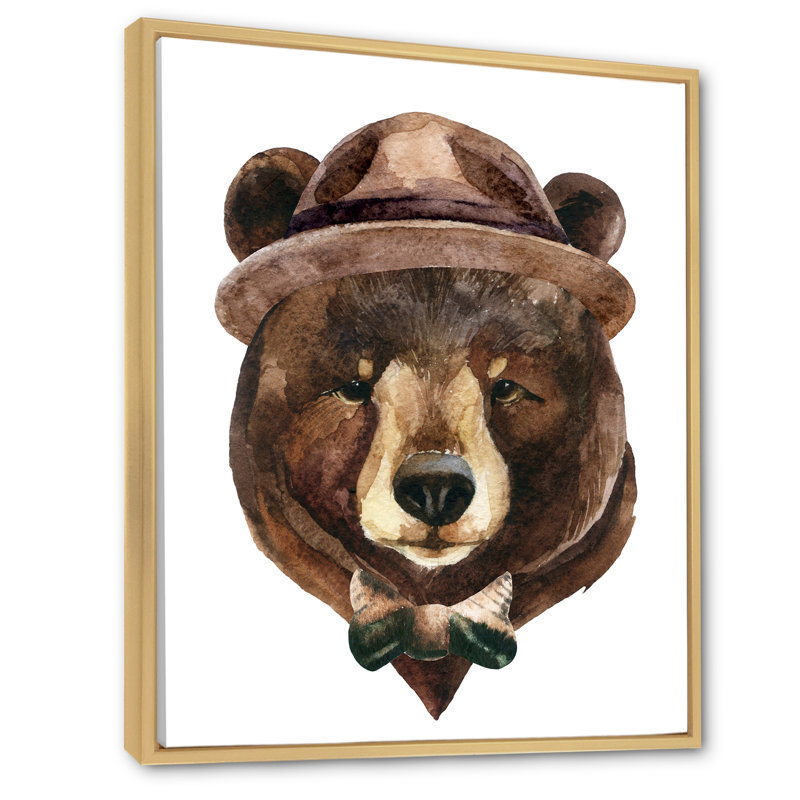 Portrait d'un ours avec un chapeau - œuvre d'art traditionnelle sur toile, H 36 po x l 24 po x P 1 po