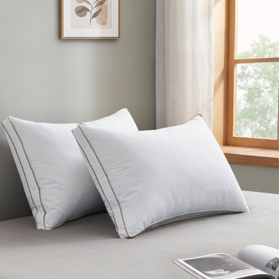 Grey Goose Feather Bed Pillows Set of 2 100% Cotton Cover 1.5" Gusseted Medium Firm Support Standard Pillow