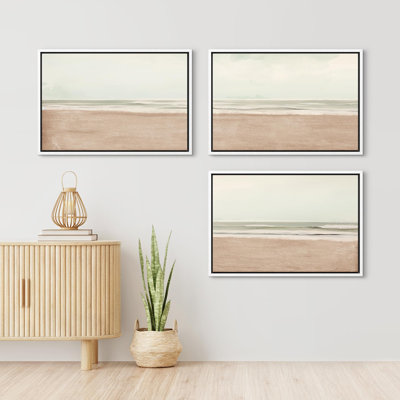«Serenity Coastal Beach Tranquil Ocean Minimalist Illustration», 3 pièces
